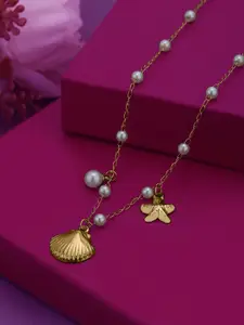 Carlton London Gold Plated White Pearl Shell and Starfish Necklace