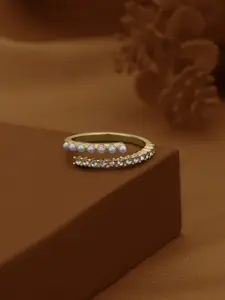 Carlton London Gold Plated CZ and Pearl Fancy Adjustable Ring