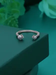 Carlton London Silver Plated Pearl Adjustable Band Ring