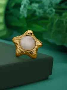 Carlton London Gold Plated White Pearl Star Bold Adjustable Ring