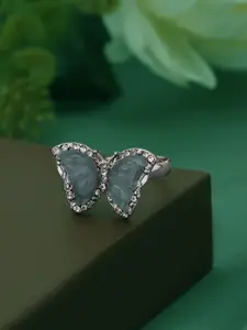 Carlton London Silver Plated Glass Bead Butterfly Adjustable Ring
