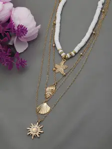 Carlton London Set of 4 Rose Gold Plated White Bead Concha Shell Multi Pack Necklace