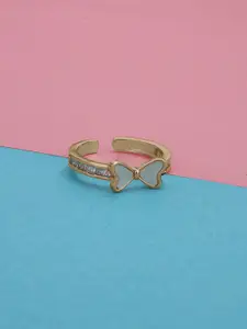 Carlton London GenZ Gold Plated White Shell Twin Heart Adjustable Ring