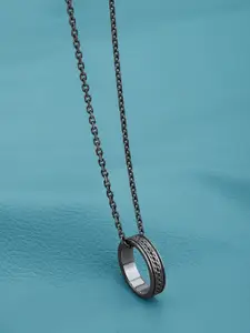 The Roadster Lifestyle Co. Silver Plated Oxidised Ring Pendant and Chain for men