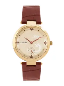 Titan Women Leather Textured Straps Analogue Chronograph Watch 2480YL01