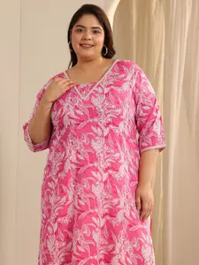 EXTRA LOVE BY LIBAS Women Plus Size Floral Printed Thread Work Kurta