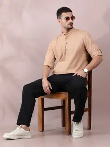 FILORI STUDIO Checked Band Collar Short Pure Cotton Kurta