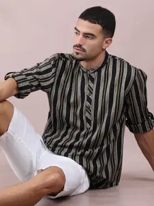 FILORI STUDIO Men Striped Thread Work Straight Above Knee Kurta