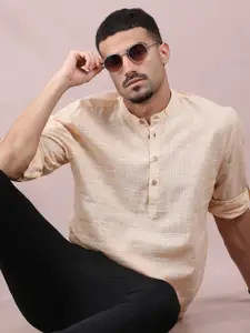 FILORI STUDIO Checked Mandarin Collar Pure Cotton Short Kurta