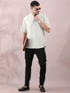 FILORI STUDIO Checked Band Collar Short Kurta