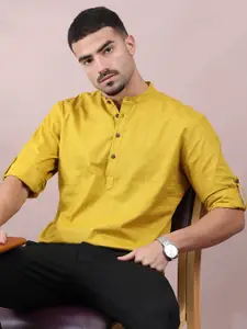 FILORI STUDIO Checked Band Collar Pure Cotton Short Kurta