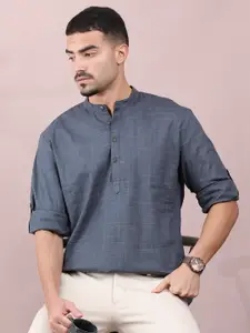 FILORI STUDIO Men Checked Mandarin Collar Pure Cotton Kurta