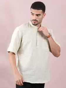 FILORI STUDIO Men Striped Mandarin Collar Pure Cotton Kurta
