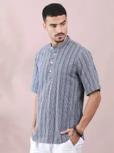 FILORI STUDIO Striped Band Collar Pure Cotton Short Kurta
