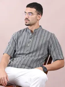 FILORI STUDIO Striped Band Collar Short Straight Kurta