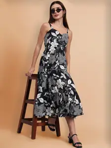DHAKRE FASHION Women Cotton Floral Print Layered Empire Midi Dress