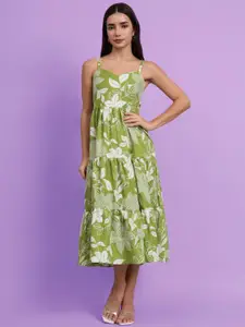 DHAKRE FASHION Ethnic Motifs Printed Tiered Cotton Fit and Flare Midi Dress