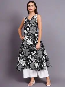 DHAKRE FASHION Floral Printed V-Neck A-Line Cotton Kurta
