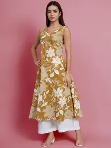 DHAKRE FASHION Floral Printed V-Neck A-Line Cotton Kurta