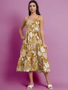 DHAKRE FASHION Women Floral Print Layered Empire Midi Dress