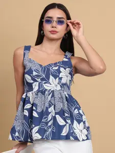 DHAKRE FASHION Women Cotton Floral Print Sweetheart Neck Cotton Empire Top