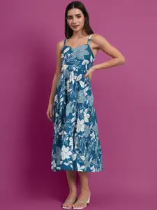 DHAKRE FASHION Summer Collection Women Floral Printed Shoulder Straps Cotton Midi Dress