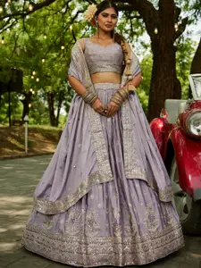 panchhi Embellished Sequinned Semi-Stitched Lehenga & Unstitched Blouse With Dupatta