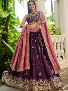 panchhi Embellished Sequinned Semi-Stitched Lehenga & Unstitched Blouse With Dupatta