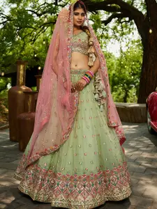 panchhi Embellished Sequinned Semi-Stitched Lehenga & Unstitched Blouse With Dupatta