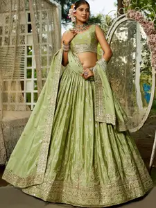 panchhi Embellished Sequinned Semi-Stitched Lehenga & Unstitched Blouse With Dupatta