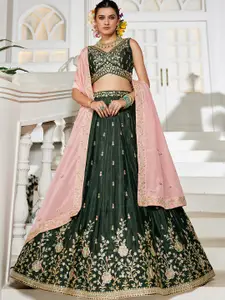 panchhi Embellished Sequinned Semi-Stitched Lehenga & Unstitched Blouse With Dupatta