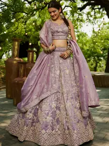 panchhi Embellished Sequinned Semi-Stitched Lehenga & Unstitched Blouse With Dupatta