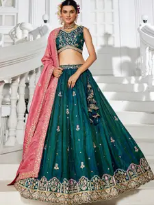 panchhi Embellished Sequinned Semi-Stitched Lehenga & Unstitched Blouse With Dupatta