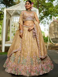 panchhi Embellished Sequinned Semi-Stitched Lehenga & Unstitched Blouse With Dupatta