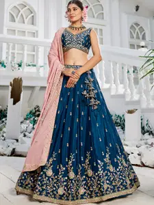 panchhi Embellished Sequinned Semi-Stitched Lehenga & Unstitched Blouse With Dupatta