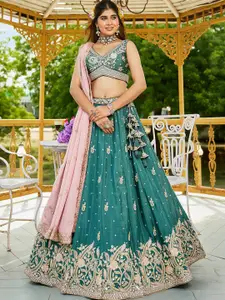 panchhi Embellished Sequinned Semi-Stitched Lehenga & Unstitched Blouse With Dupatta