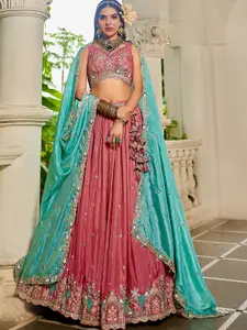 panchhi Embellished Sequinned Semi-Stitched Lehenga & Unstitched Blouse With Dupatta