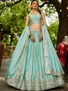 panchhi Embellished Sequinned Semi-Stitched Lehenga & Unstitched Blouse With Dupatta