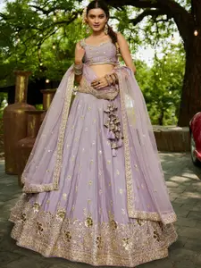 panchhi Embellished Sequinned Semi-Stitched Lehenga & Unstitched Blouse With Dupatta