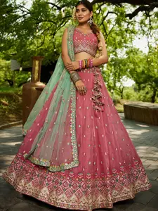panchhi Embellished Sequinned Semi-Stitched Lehenga & Unstitched Blouse With Dupatta