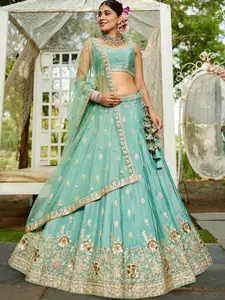 panchhi Embellished Sequinned Semi-Stitched Lehenga & Unstitched Blouse With Dupatta