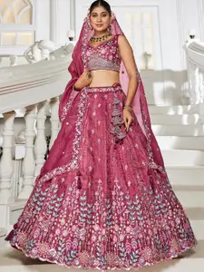 panchhi Embellished Sequinned Semi-Stitched Lehenga & Unstitched Blouse With Dupatta