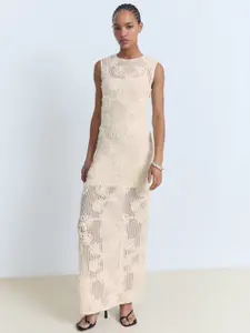 MANGO Crochet Floral Embroidered Slit Hem Maxi Dress