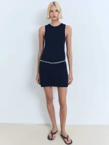 MANGO Round Neck Ribbed Sheath Dress