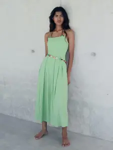 MANGO Pleated Sleeveless Fit & Flare Midi Dress