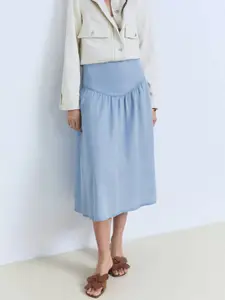 MANGO Gathers Chambray A-Line Skirt