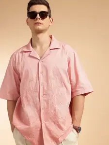 French Connection Men Premium Oversized Floral Embroidered Pure Cotton Casual Shirt