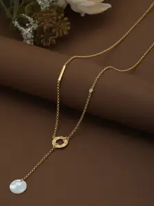 Carlton London 18kt Gold Plated CZ Dangling Shell Lariat Necklace