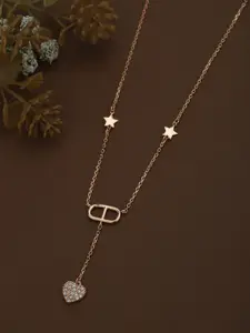 Carlton London 18kt Rose Gold Plated Star Charm CZ Heart Lariat Necklace