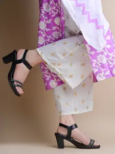 Shoetopia Embellished Open Toe Block Sandals